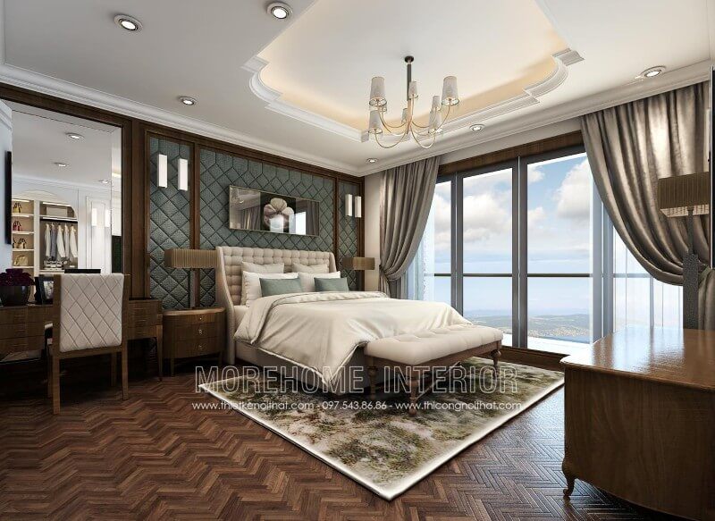 Thiết kế nội thất phòng ngủ chung cư đẹp với mẫu giường ngủ bọc da tinh tế